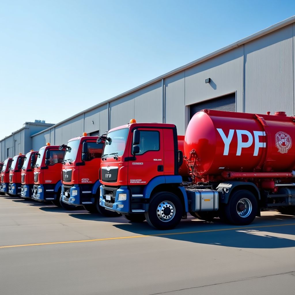 Camiones cisterna YPF en planta de abastecimiento